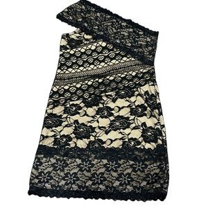Frederick’s of Hollywood Black Lace One Shoulder Dress Medium Sheer Bodycon Y2K